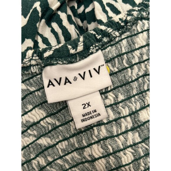 Ava Viv Green White Zebra Print Ruffled Shoulder Summer Maxi Dress Plus Size 2X - Picture 4 of 4